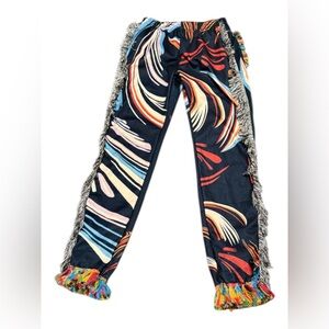 Flannel warm fringe bohemian pants